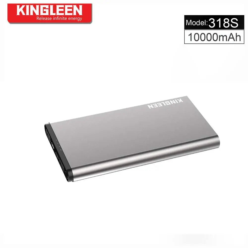 KINGLEEN 318S portable 2 USB output metal power bank polymer battery 10000mAh slim power bank