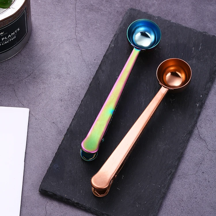 Golden Stainless Steel Tea Coffee Measuring Spoon With Bag Clip Coffee Scoop
