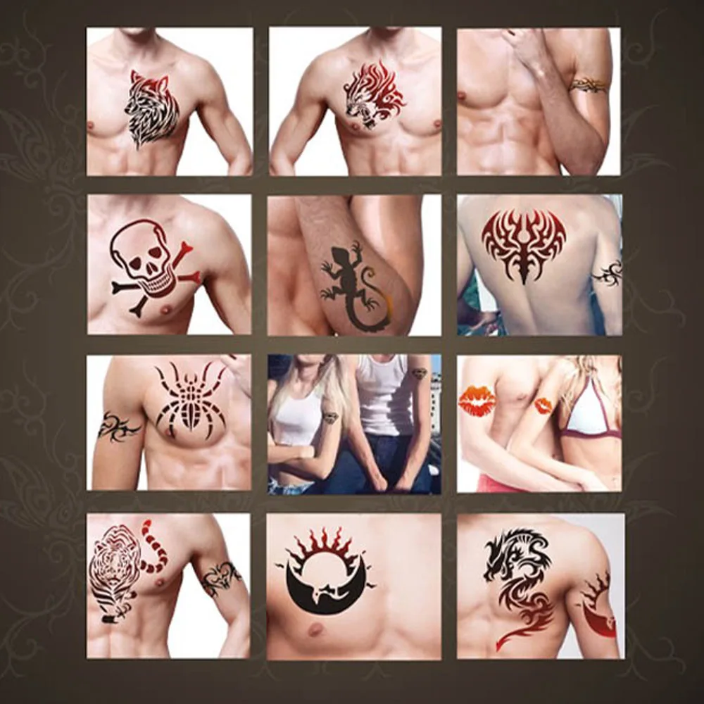 Многоразовые блестящие трафареты из хны разных дизайнов для татуировок рисования на теле