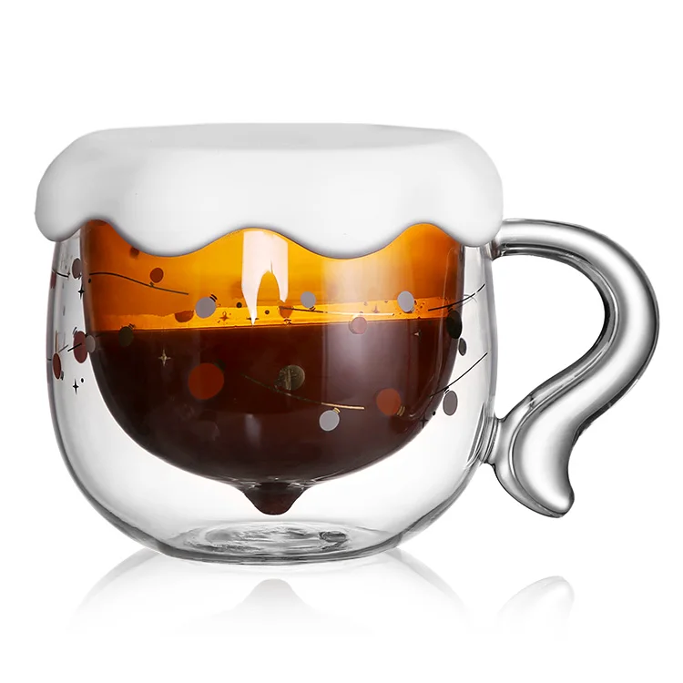 Double Wall Borosilicate Insulated Clear Latte Glass Drinking Squirrel Tail Nut Cappuccino Tea Coffee Glasses Cup Cups Mug Set