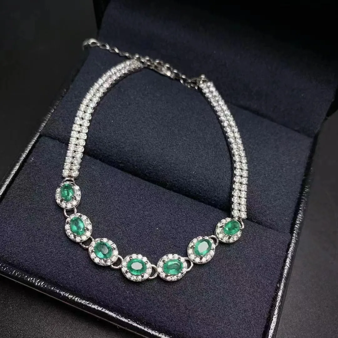 Good Price Wholesale Fashion New Design 925 Sterling Silver Ster Dainty Beaded Natural Emerald Bracelet
