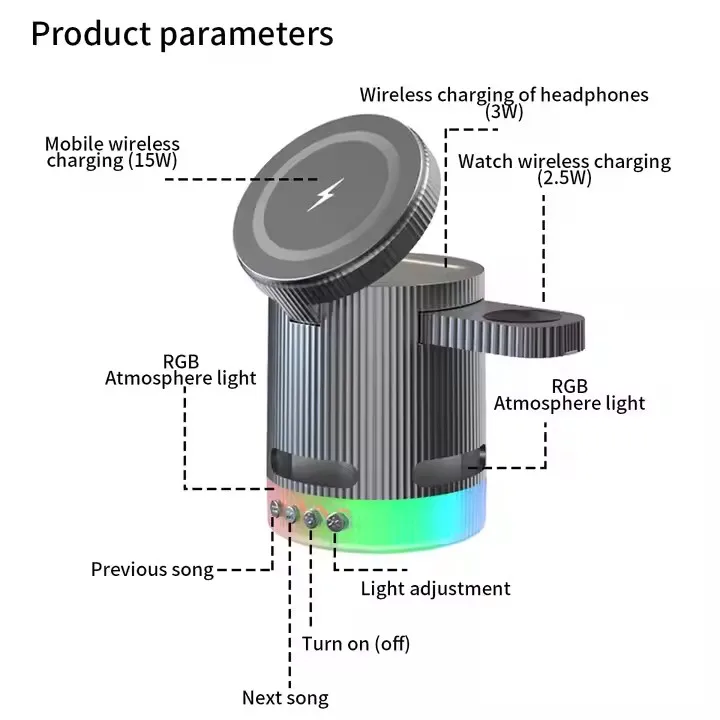 4 in 1 multifunction BT speaker Magnetic mini wireless charger station For iphone charger Smart watch Earphone