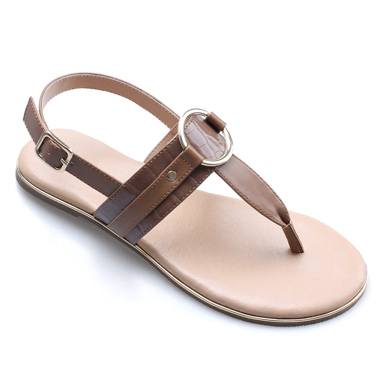 2023 The women fashion fancy slip on T strap soft insole buckle elastic flat sandal shoes