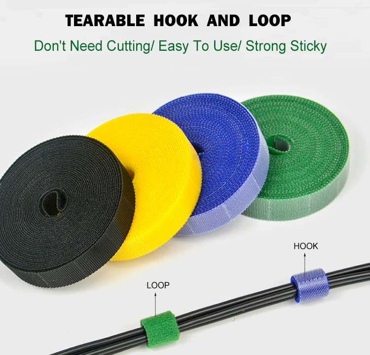 Custom Self Adhesive Tear-able Back To Back Wire Tie Curtain Plant Fixed Binding Hook And Loop Belt