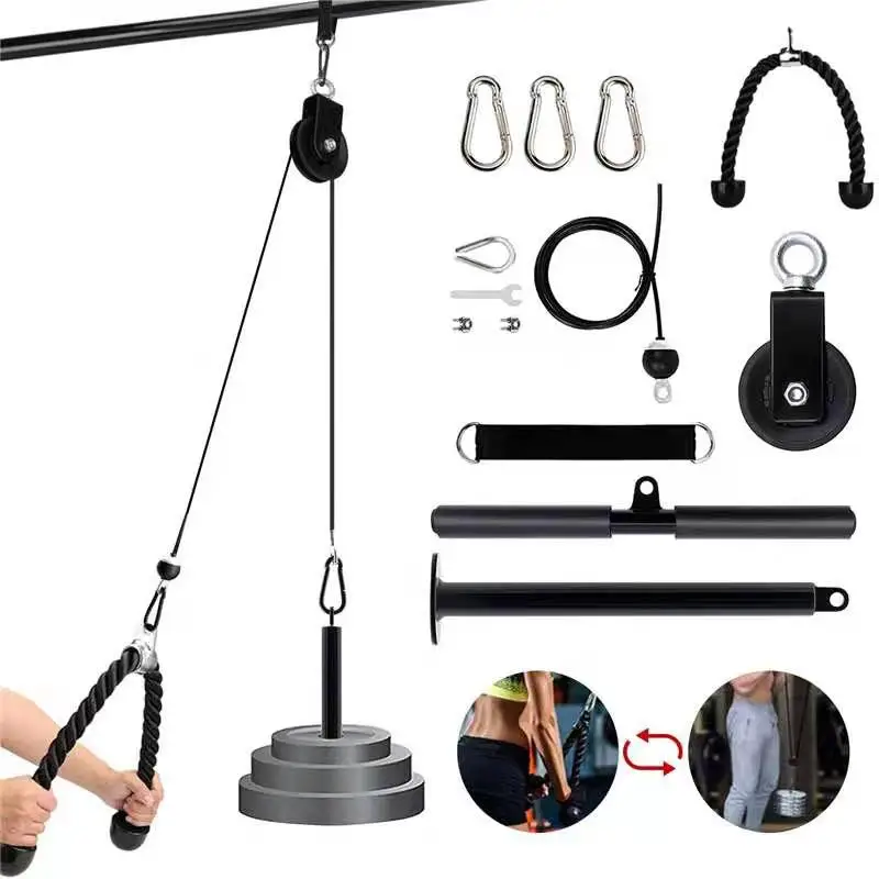 DIY Pulley Cable Machine System with Pull Rope Handle Biceps Tricep Pull Down Attachment Fitness Equipment for Home Gym Workout