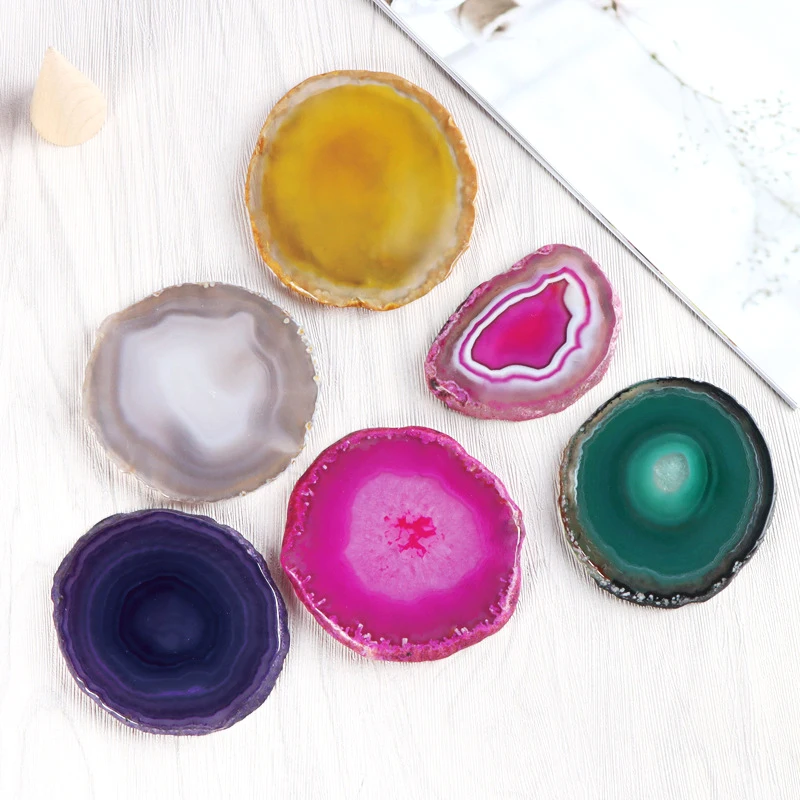 Colorful Natural Agate Coasters Wholesale Crystal Coaster With Gold Coated