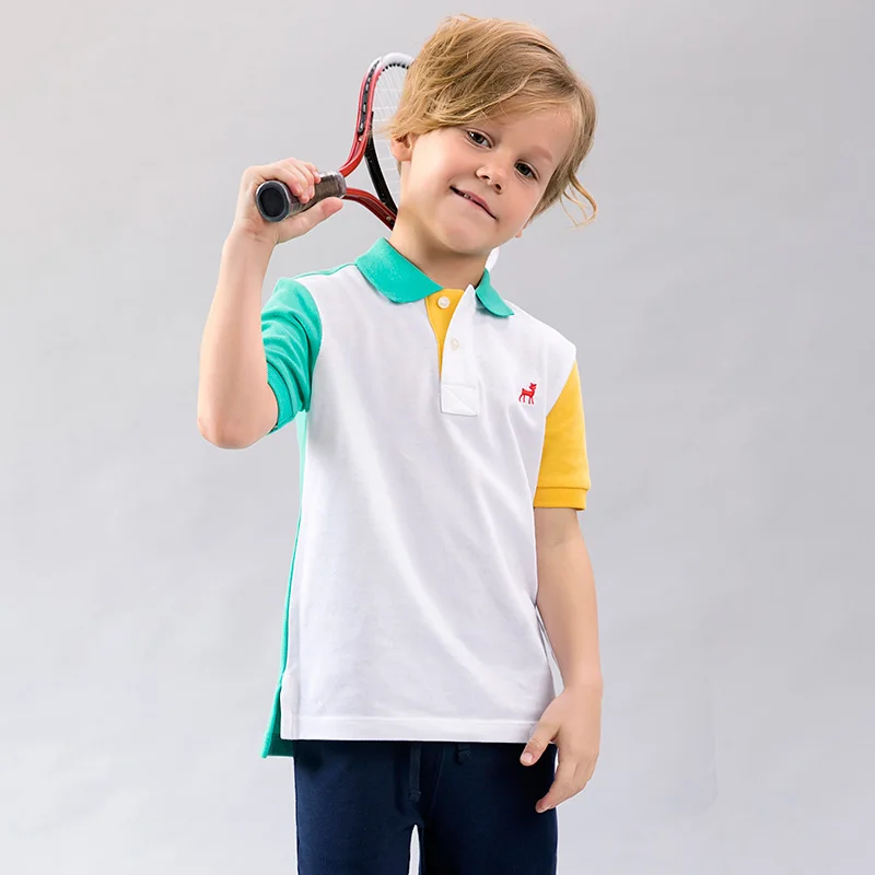 
Color Block Uniform Style Baby Boy Clothing Polo Cotton T Shirt With Button-Down For Sports 