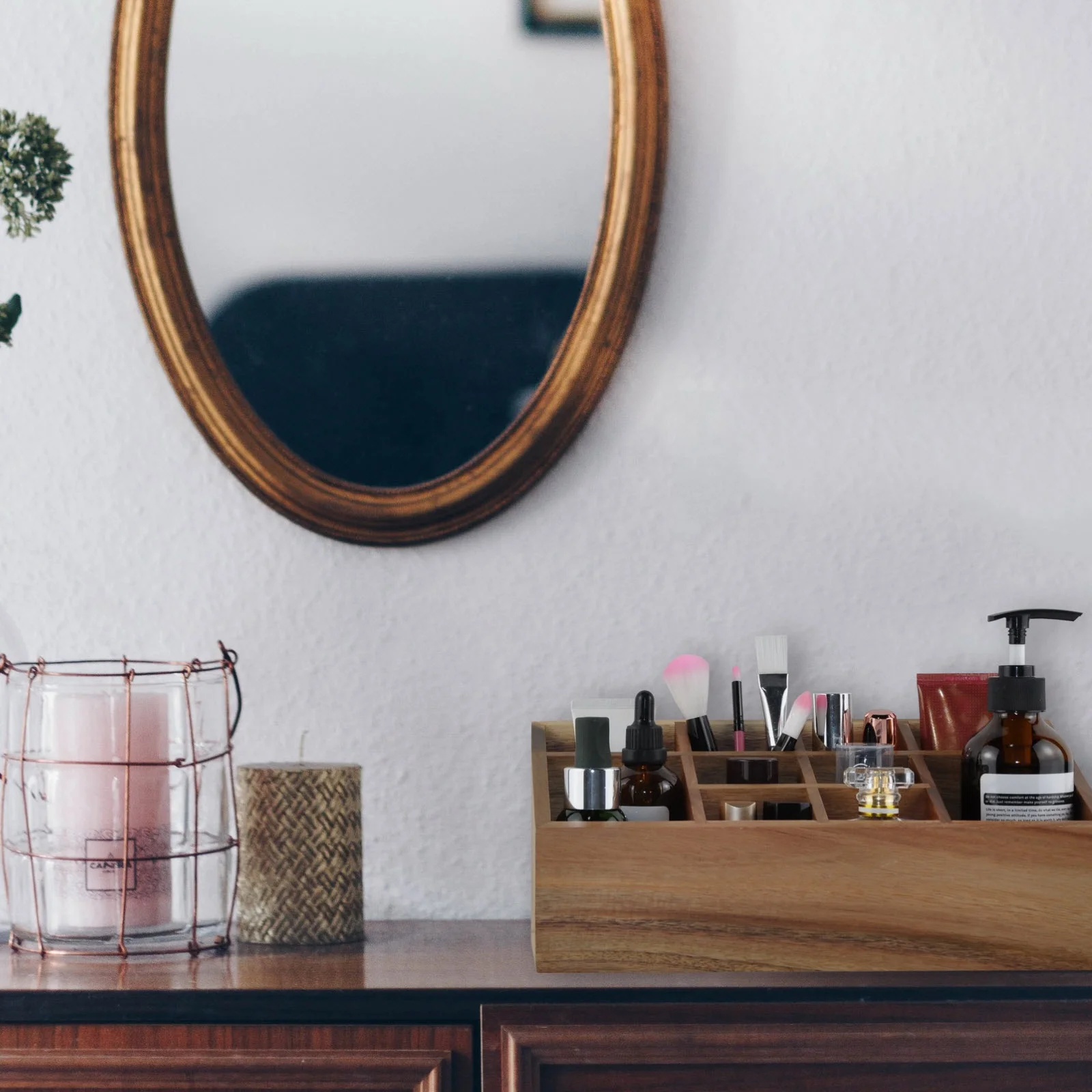 10 Compartment Wood table Sundries Organizer Cosmetic case Multifunctional Flatware Caddy