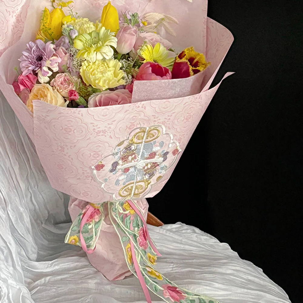 INUNION 38MM Chinese Embroidery Applique Flower Wrapping Paper Embroidered Ribbon