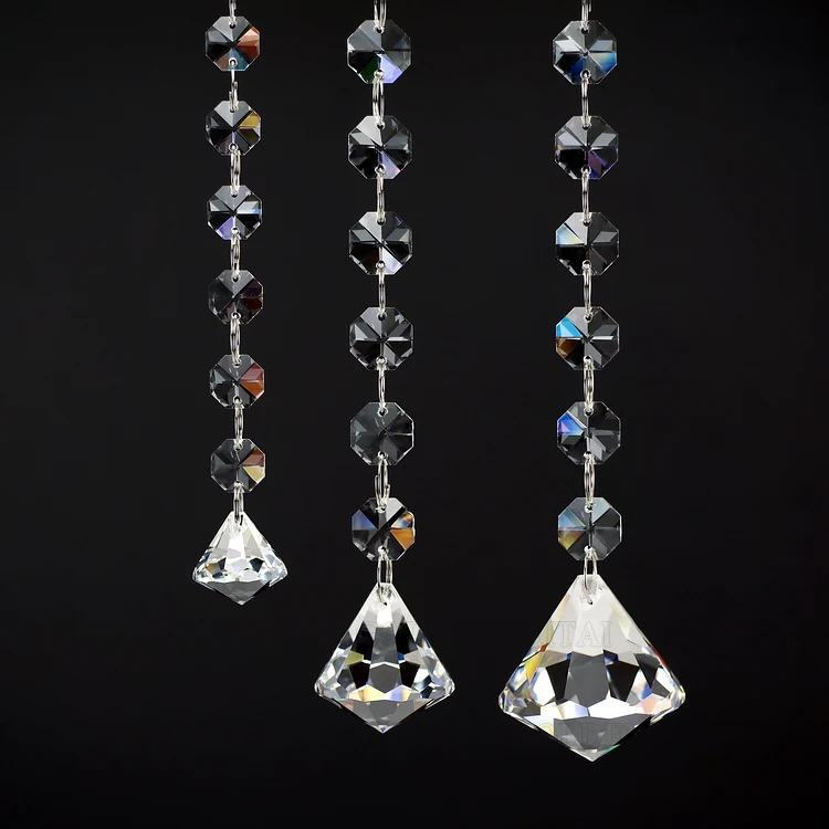 Goldenhaitai 14mm crystal Glass octagon beads strands, Hanging Crystal Beads Chain Garland with diamond pendants
