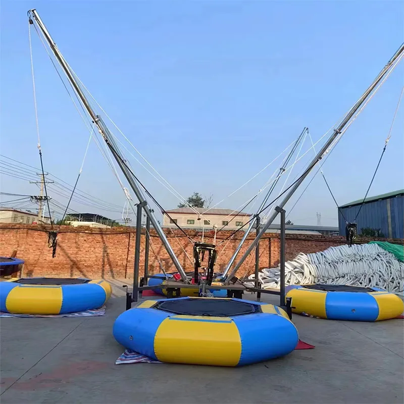 Popular Adult Bungee Play Game Trailer Mobile Inflatable Trampoline with Wheels Easy-to-Move Trampoline for Fun Play