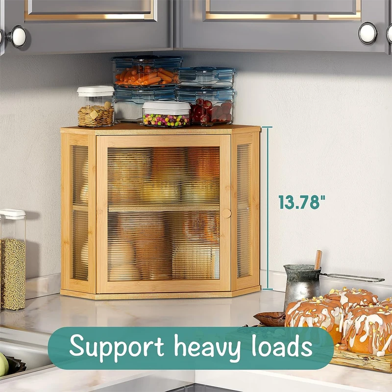 Кухонная угловая коробка для хлеба большая бамбуковая деревянная емкость хранения с акриловой волнистой дверной панелью Бамбуковая