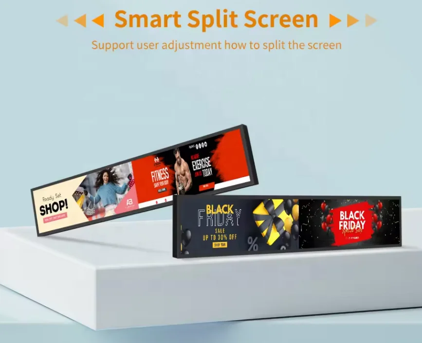 Display stretched bar wide screen for retail shore flexible screen LCD film screen digital signage and displays