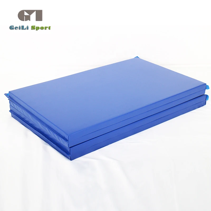 Hot sale eco-friendly four folding school gym cheer blue fitness equipment mat