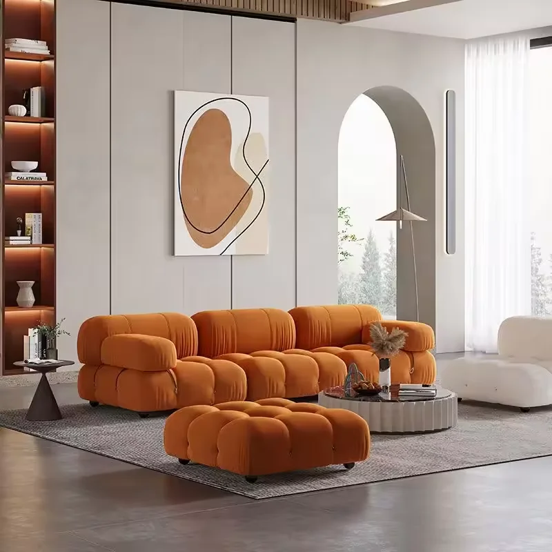 Minimalist couch with ottomas, L shape Velvet sofa couches,4 sets sofa couch sectional with reversible chaise for living room