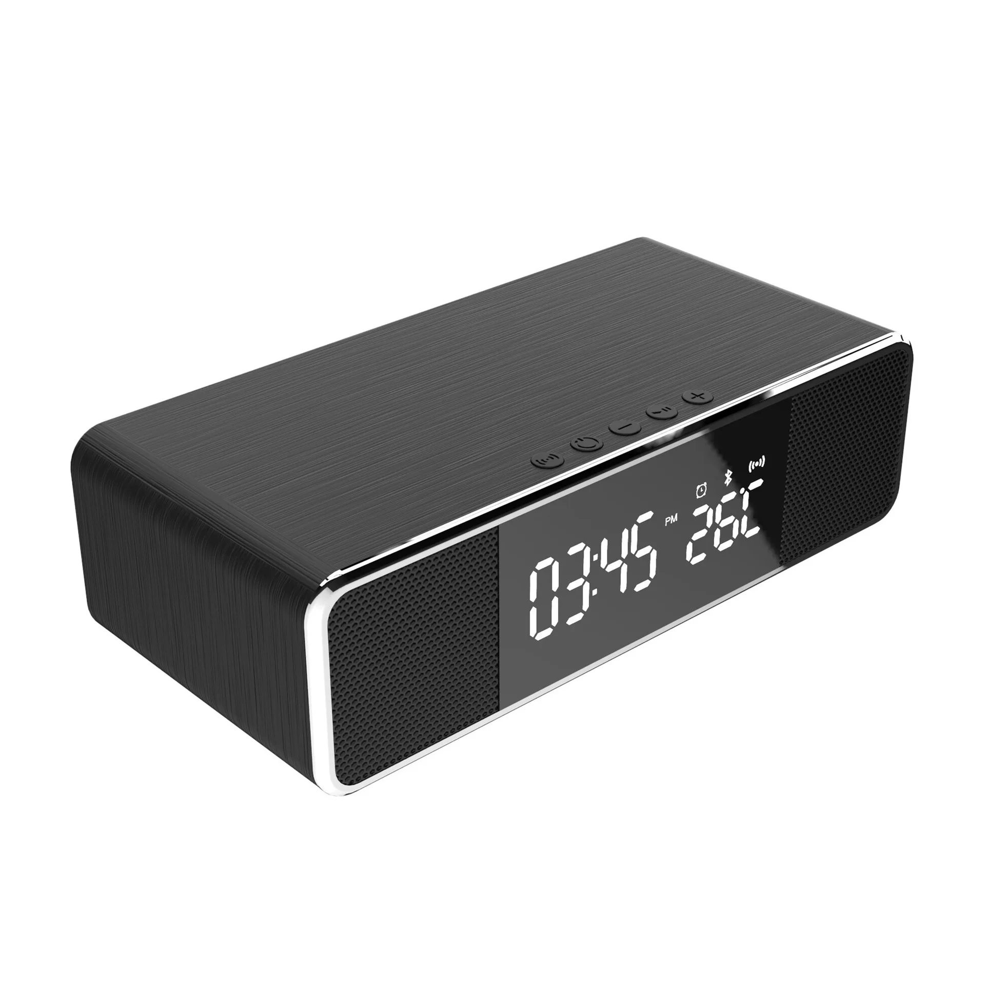 
5W 10W Wireless Charging Speaker Temperature Alarm Clock Audio FM Radio Speakerphone Wireless Charger 