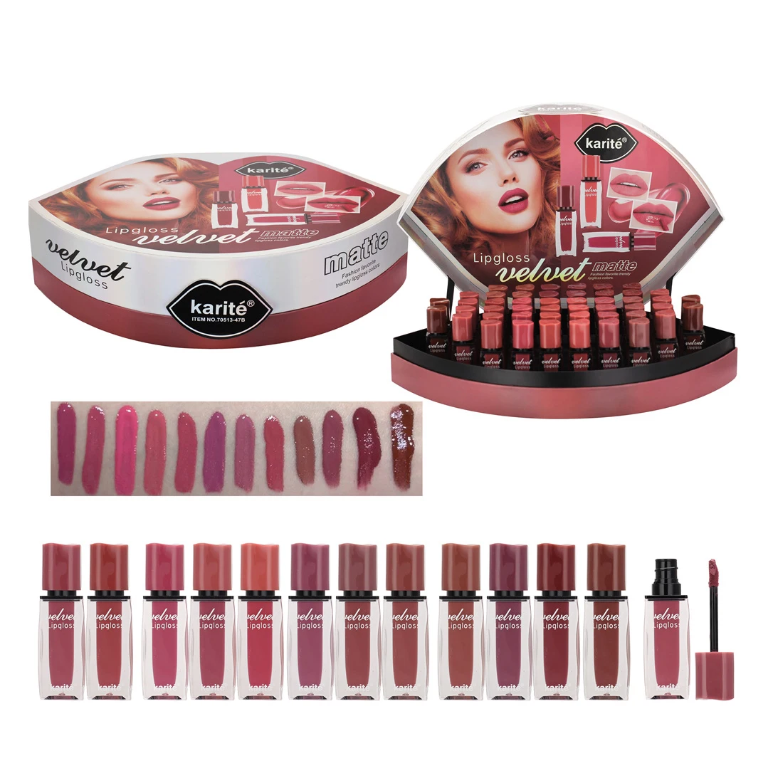 Karite 7ml Velvet Matte Lip Gloss Fashion Cosmetic Makeup Bulk Wholesale Custom Tube Container Logo Private Label Packaging Box