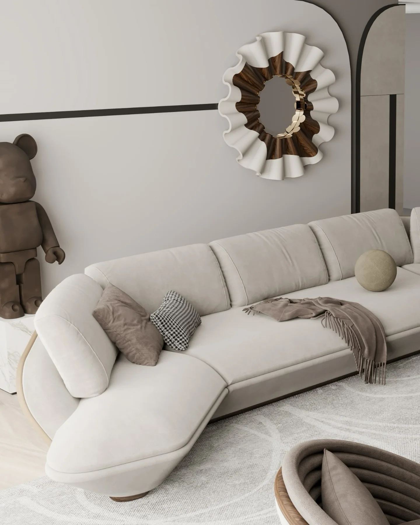 Customized Modern Curved Designer Sofa Italian Minimalist High-End Fabric Sofa for Living Room Hotels Villas