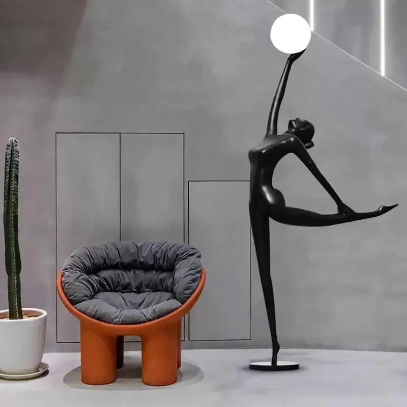 Art Deco Lamp Black Holding Ball Lamps Humanoid For Gallery Clothing Store Place Hotel Light