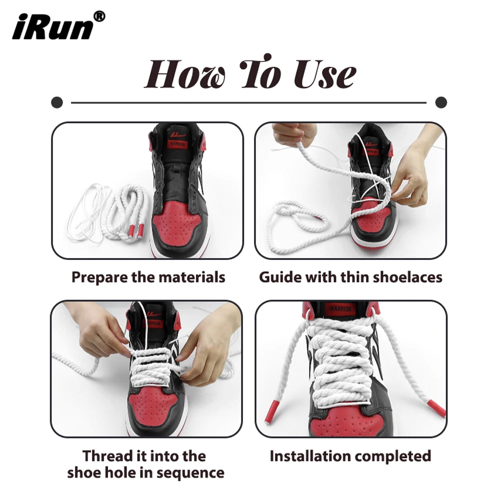 iRun Custom Solid Colors Rope Thick Shoe Laces Braided Cotton Rope Round Twisted Round Sneaker Shoelaces