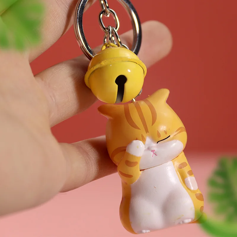 Kawaii Cat Keychain Bell Trinket Girl Boy Couple Pendant Steel Wire Key Ring Bag Car Lanyard Cute Jewelry Accessory Gift