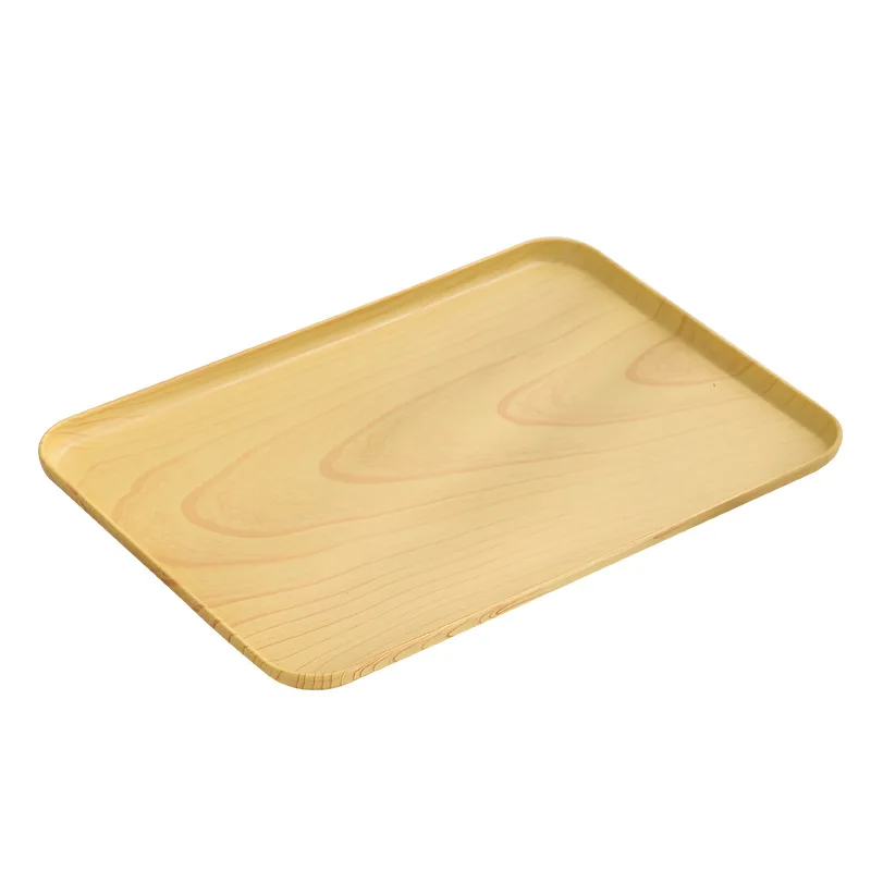 Large Capacity Disposable Rectangular Tray Wheat Straw PLASTIC Oak Grain Modern Dim Sum Dessert Fruit Tray Tea Set Barbecue