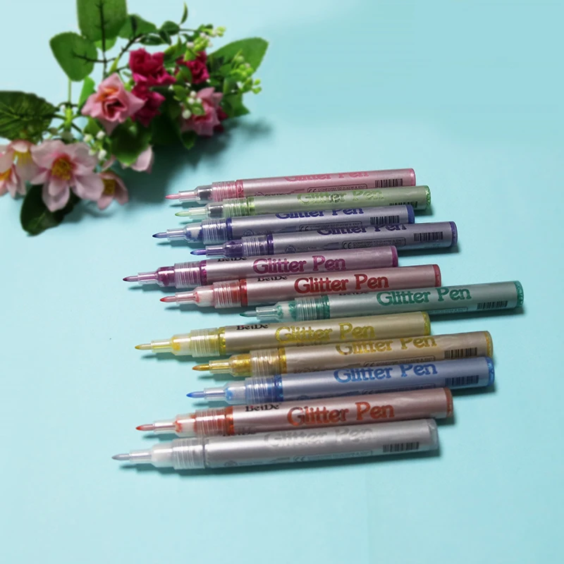 10 Assorted Beautiful shimmering Colors pigment ink valve-action glitter paint marker pen