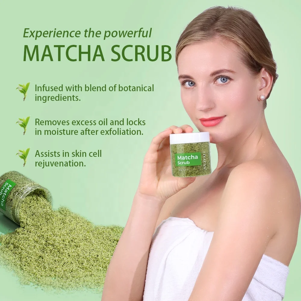 Custom Logo Skin Lightening Detoxifying Exfoliating Sea Salt Matcha Green Tea Body Scrub
