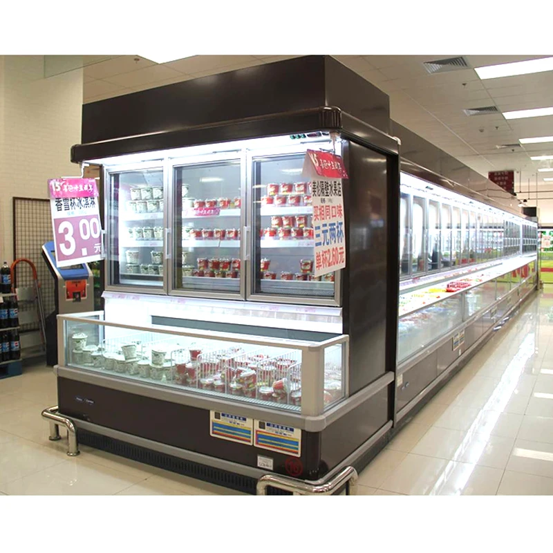 high end supermarket combo cabinet freezer cooler showcase refrigerators with auto defrosting