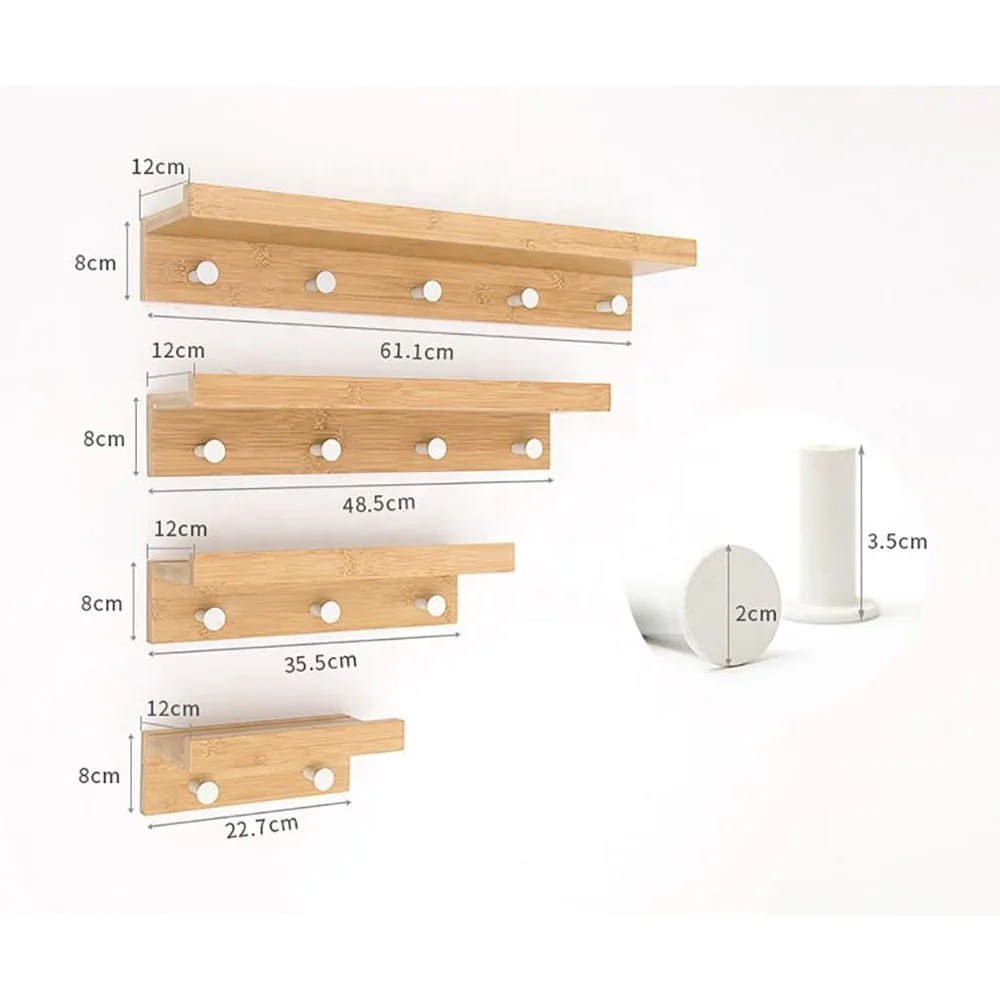 Wooden Floating Shelves Wall Storage Shelf Towel Rail Wall Hooks & Coat Racks for Entryway, Kitchen, Bathroom