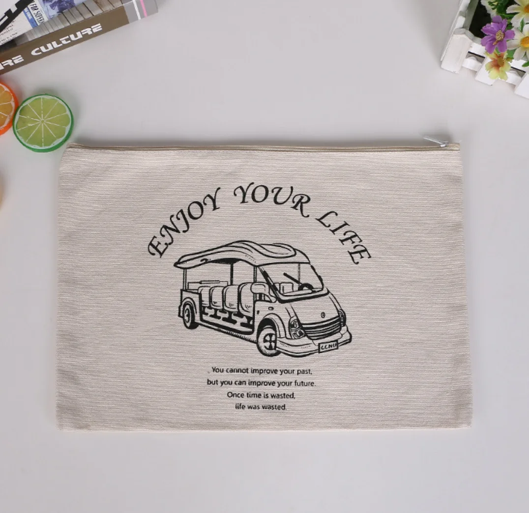 Stationery Student Organizer Canvas Zipper Document File Bag