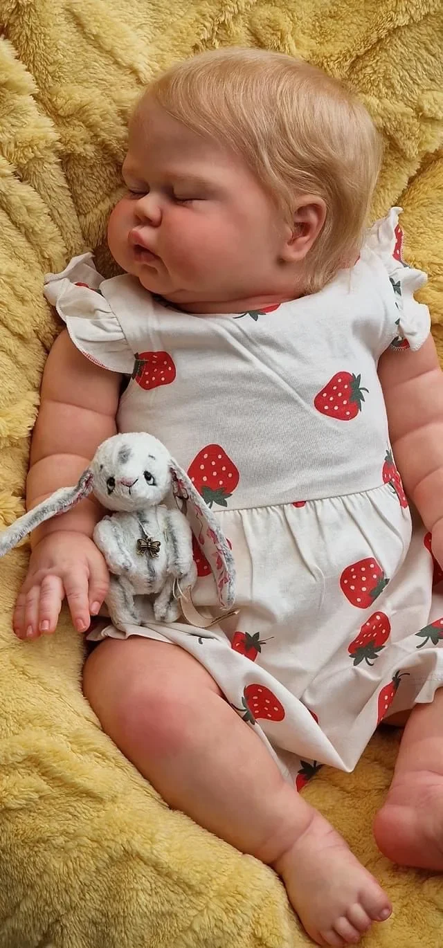 NPK 24Inch Lifelike Sleeping pickle in Soft Cloth Body Reborn Toddler Hand rooted Blond Hair Cuddly Baby Girl Doll Baby