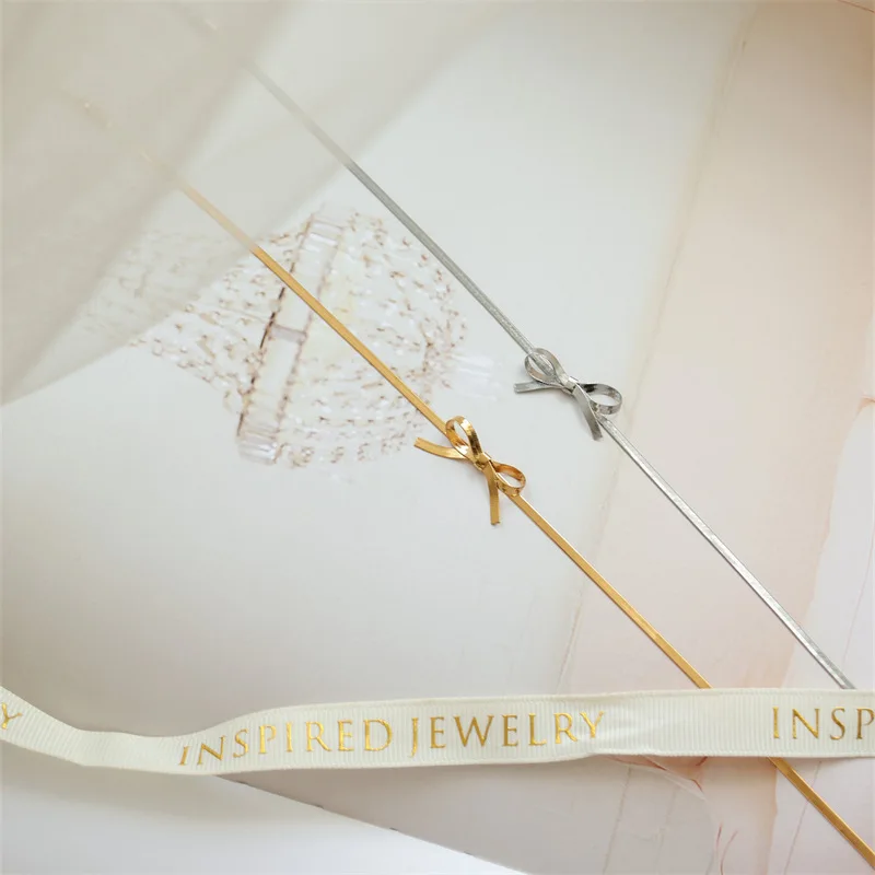 Simple ribbon choker necklace stainless steel trendy non fading gold thin snake chain bow necklace for women