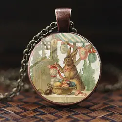 2022 Bad Bunny Necklace Time Gem Easter Happy Rabbit Necklace Metal Glass Gift Pendant Necklace Cartoon Alloy XP Stainless Steel
