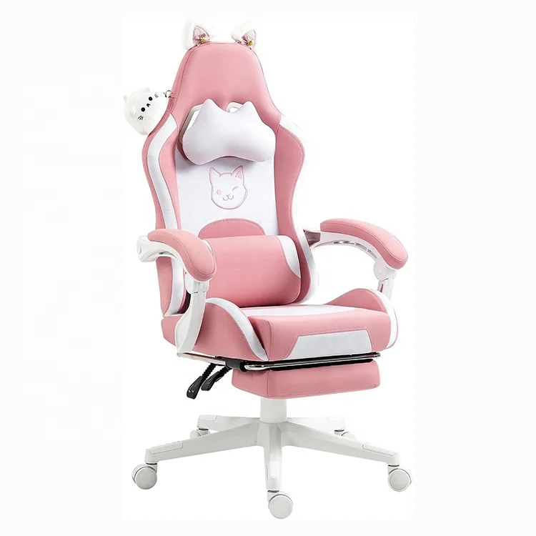 Mexico Pink Silla Gamer современное белое рабочее кресло регулируемое по высоте мягкое кожаное игровое с милыми ушками выдвижная подставка для ног