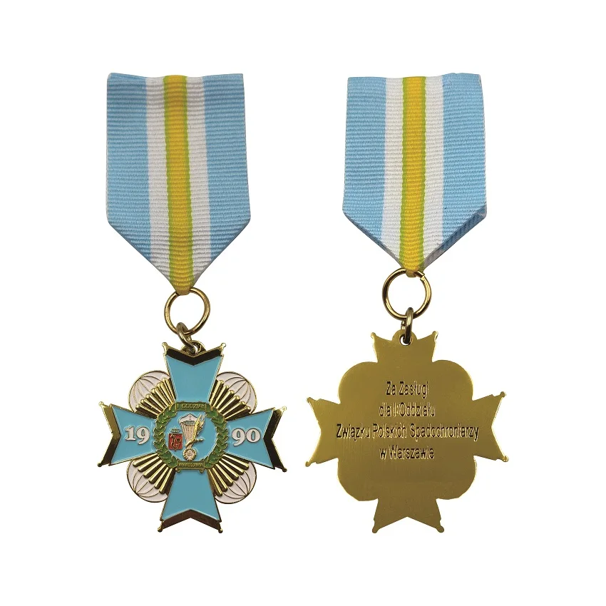 Custom Design Antique Metal Die Casting Soft Enamel Poland Gold Award Medal Brooch Pin for Honor with Short Lanyard