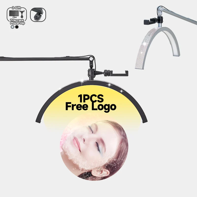 Customized logo 20 Inch 40W Floor Lamp Led Moon Light Half Lamp For Lash Extensions Half Moon diamond Nail Light with wheel