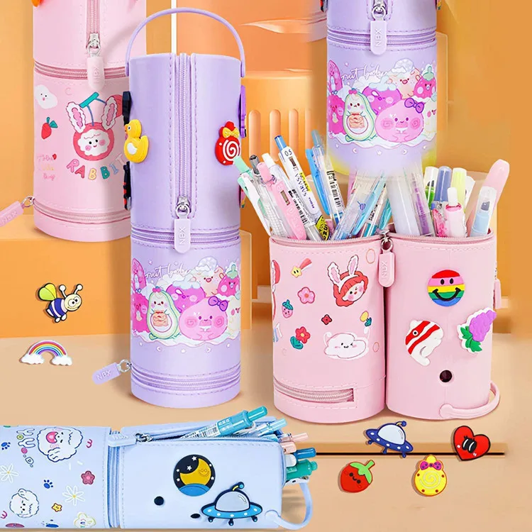 Cartoon Storage Pencil Bag Large Capacity Zipper Silicone Coin Purse Cylindrical Multifunctional Pencil Case