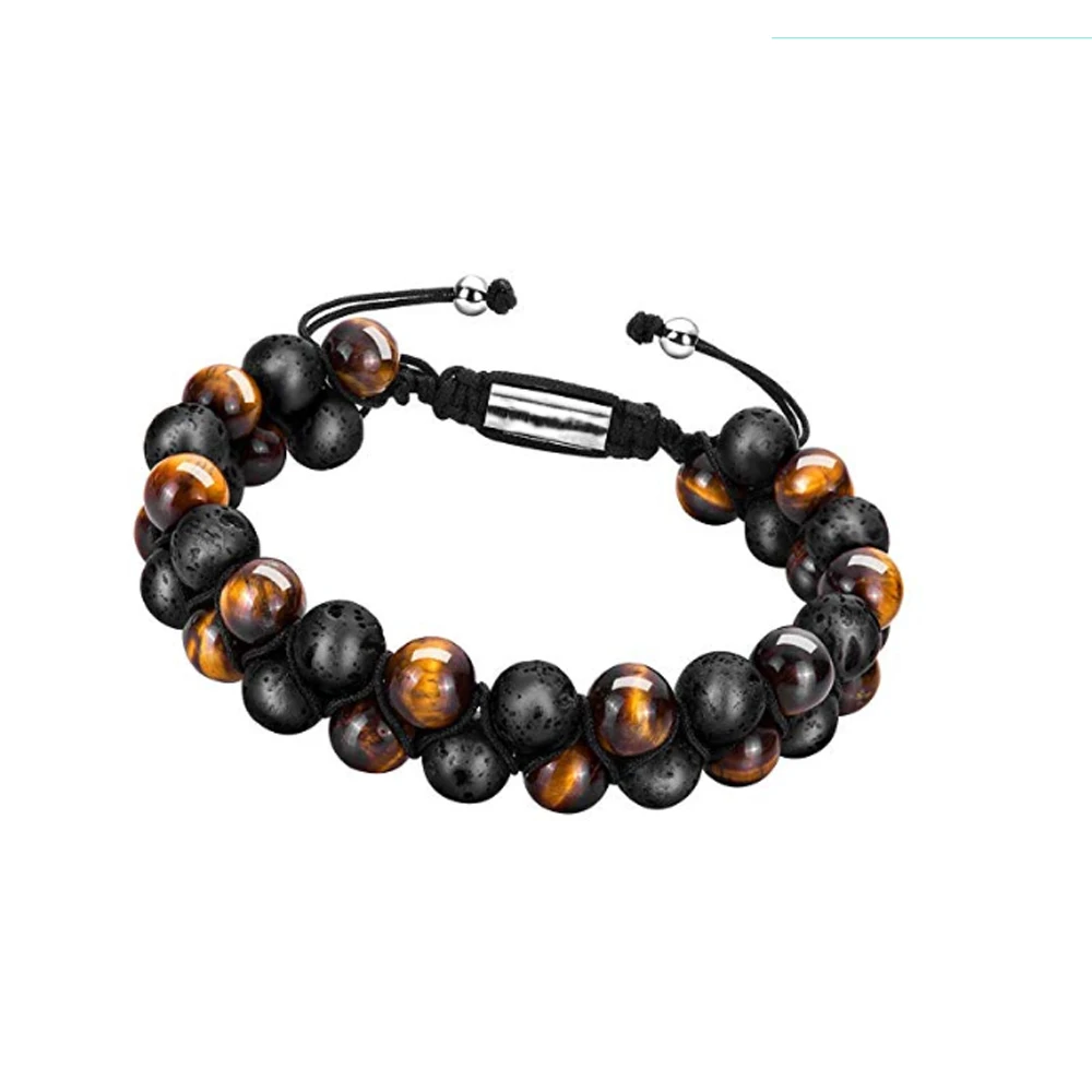 
2019 Hot Sell Product 8mm Energy Natural stone Lava Essential Oil Diffuser yoga 7 chakra gold Bracelet jewelry For Men Women 