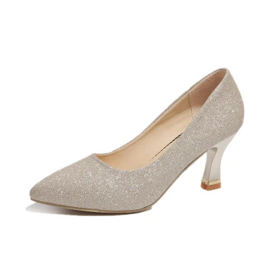 Sexy Bling Pumps Wedding Shoes  Ladies Mid High Heels Fashion Party Women Shoes Thin Heel 6cm