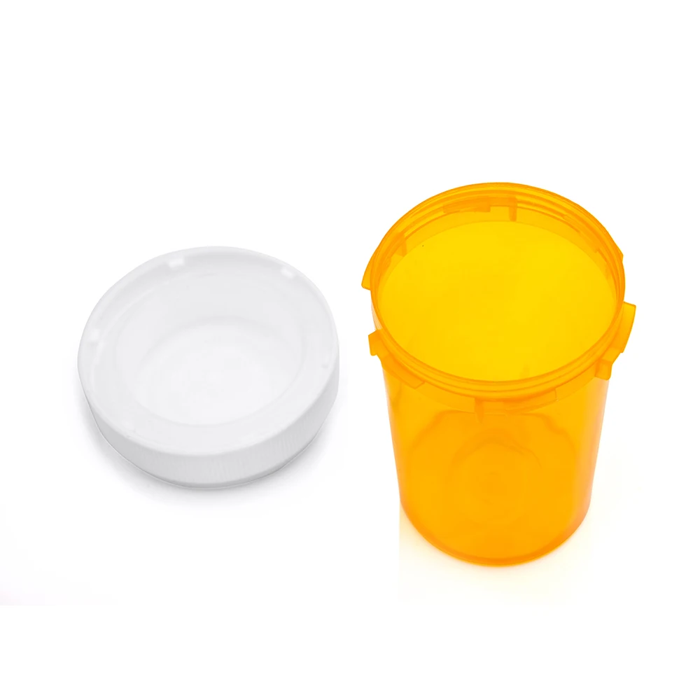 Plastic rx medical bottle child resistant pill reversible cap vials