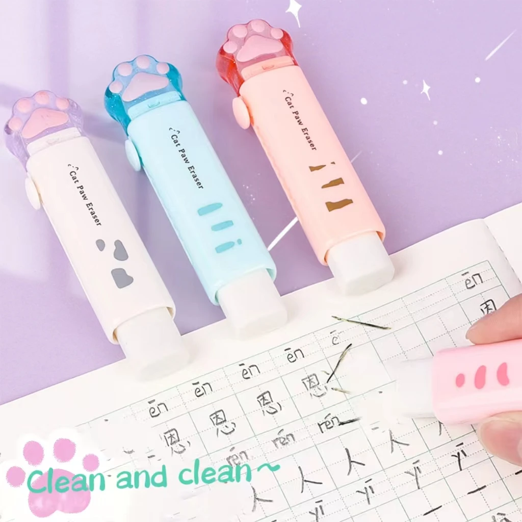 New cute cat claw automatic eraser retractable push-pull cartoon eraser without debris
