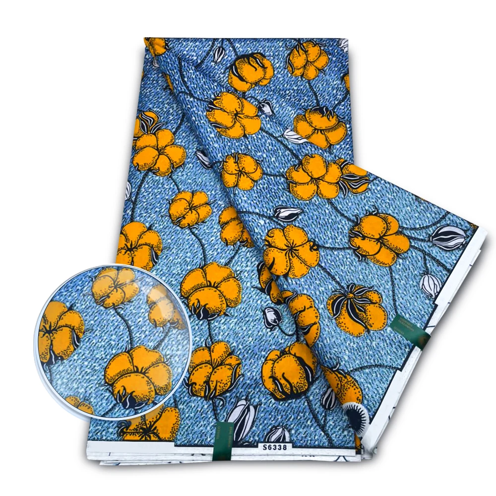 Wholesales 6 Yards Tissu Africain 100% Cotton Grand Golden Super Hollandias Wax Ankara Printed Wax With Glitter