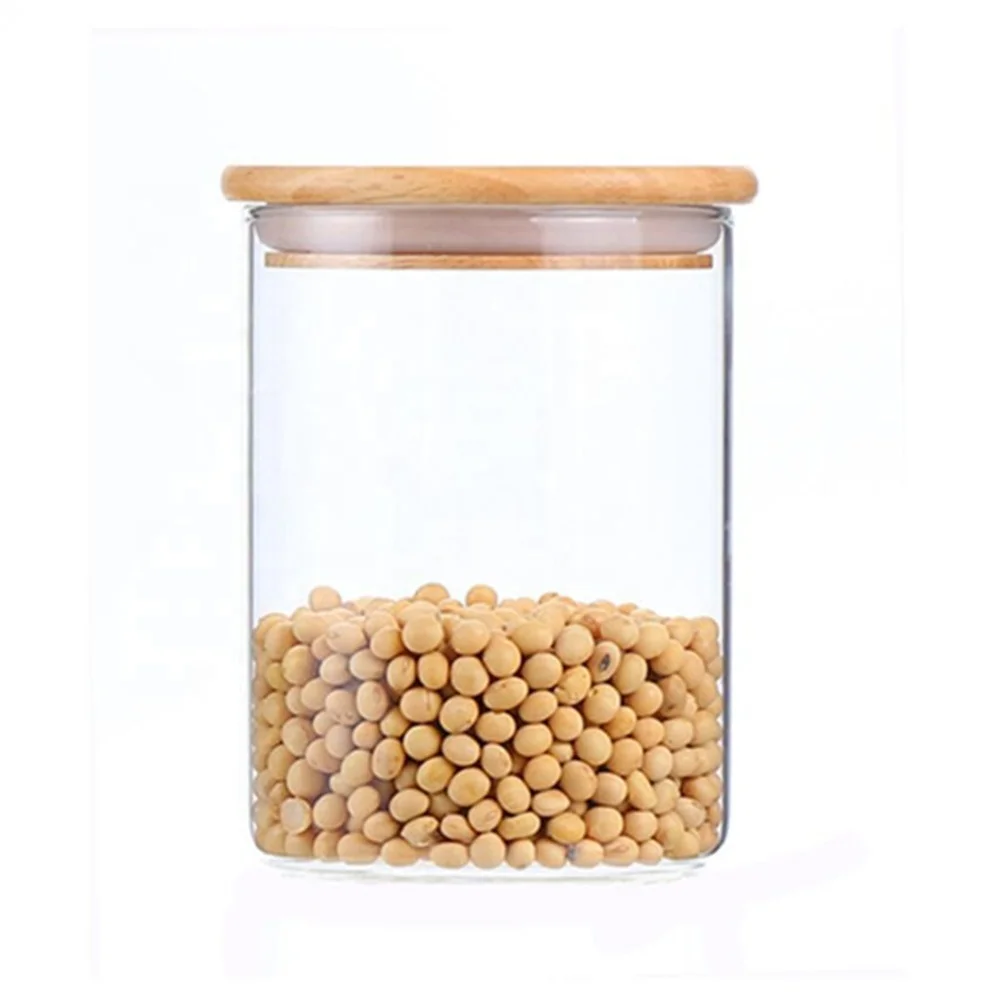 wholesale high borosilicate glass jar Bamboo or wooden lid 300/350/450/500/600/750/900/1000/1100/1500ml