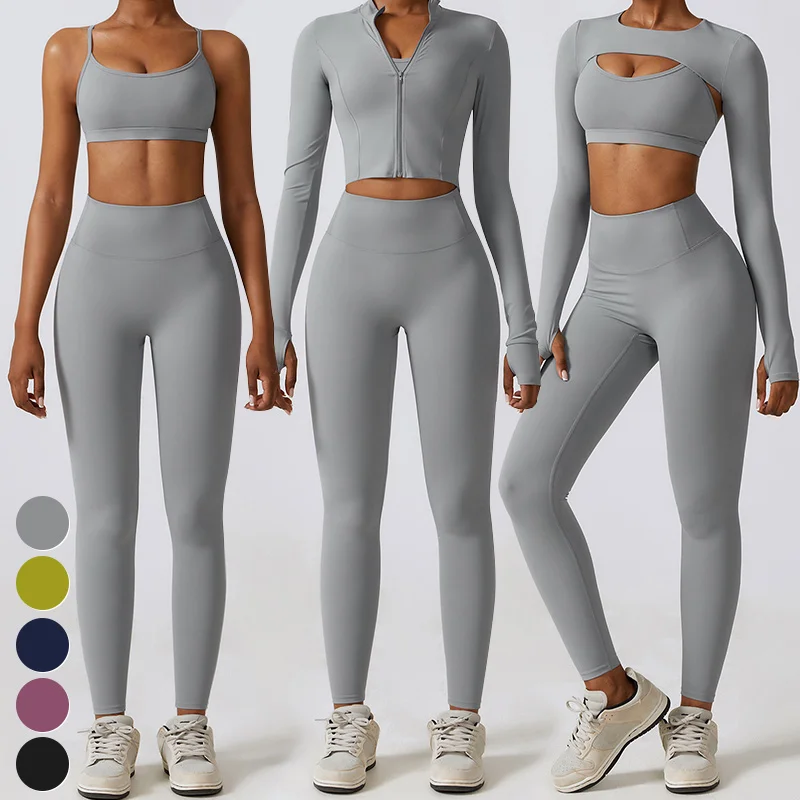 High Quality Sportswear 3 Piece Suit Quick Dry Breathable Women Clothing Gym Fitness Sets Sports Bra Crop Top Leggings Yoga Set