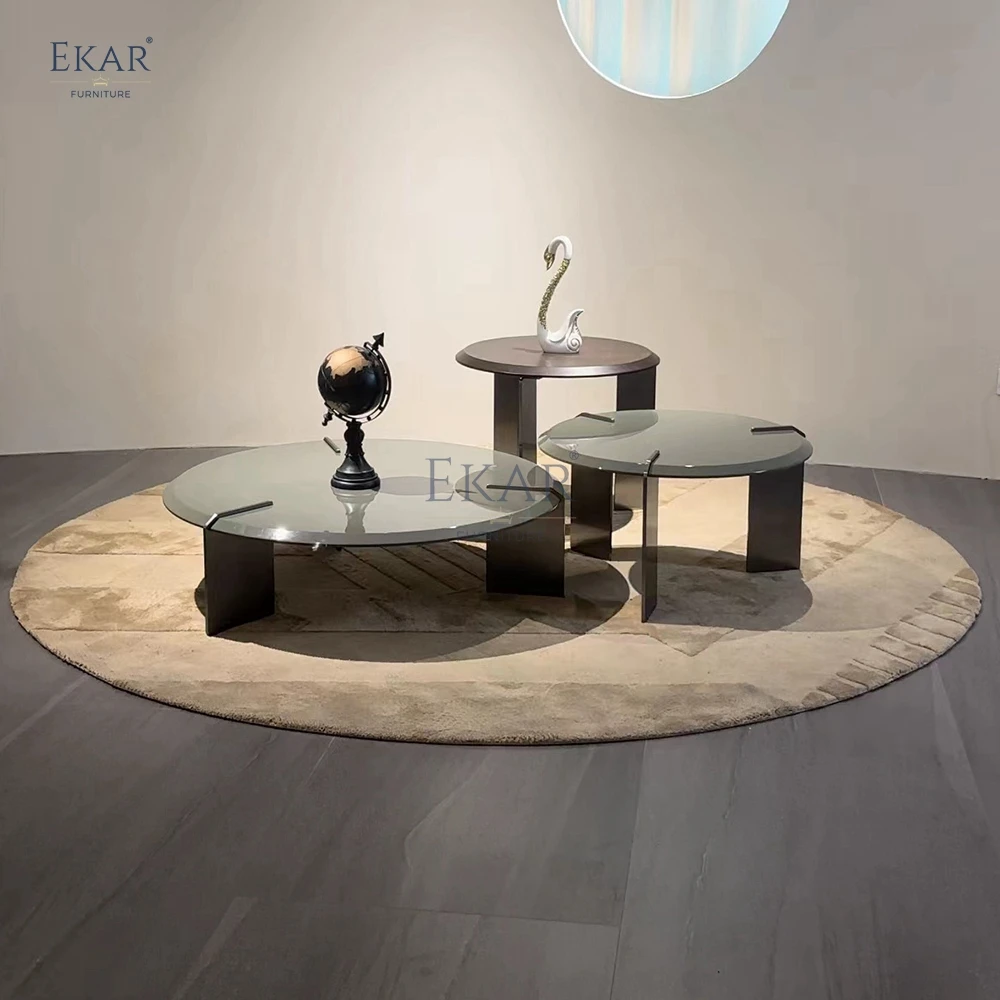 Modern Design round Living Room Coffee Table Set Stylish Practical Furniture with Solid Wood Combination for Home or School Use