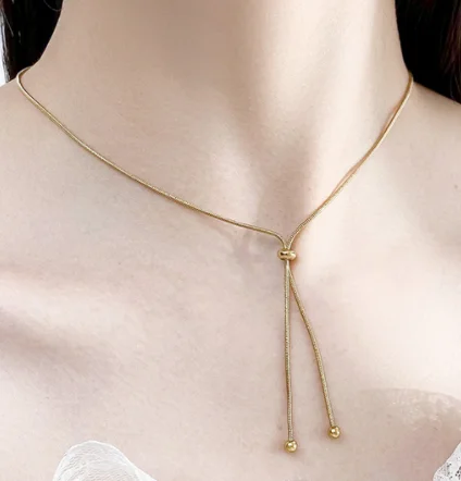 NEULRY Fashion Stainless Steel Snake Chain Adjustable Chain Three Dimensional Round Ball Necklace