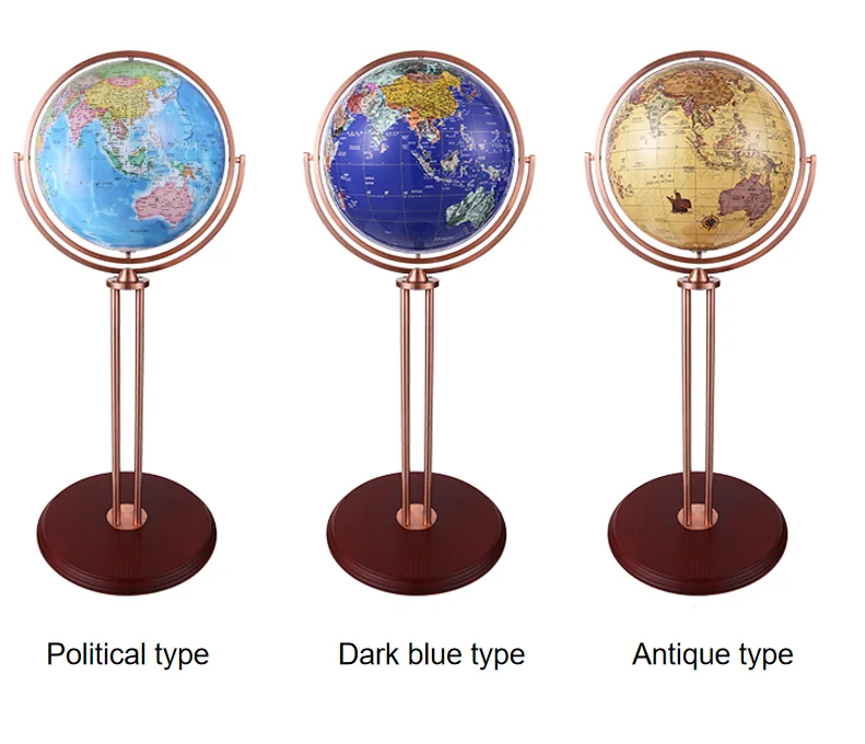 Super big size large decor floor standing stainless steel decorative world map globe 50cm globe world inlaid stone