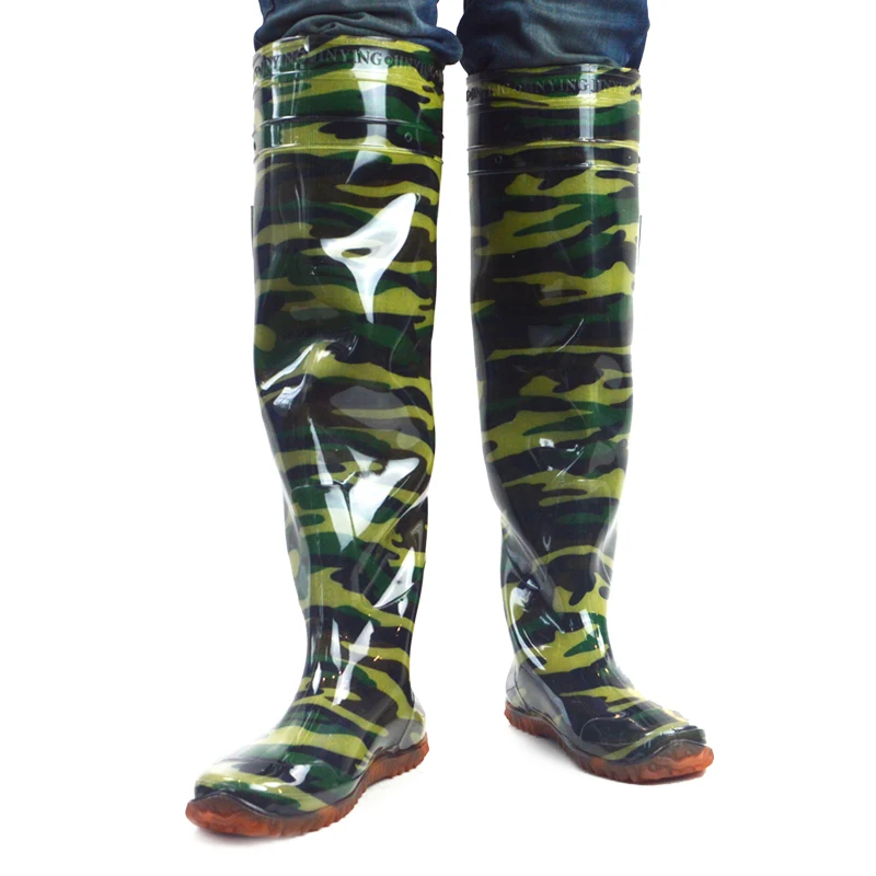 Wholesale cheap green PVC camo Wellington boots planting farm boots anti slip wear-resistant wading boots wholesale