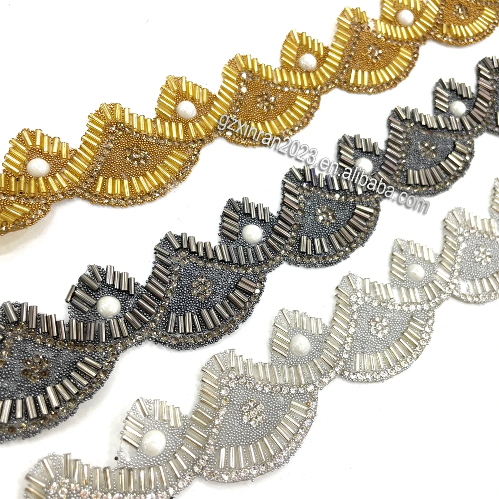 R021 wholesale carnival costume iron on rhinestone trimming with pearl for garment